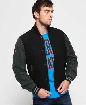 Superdry Pigment Denim Mix Bomber Férfi Kabát Fekete | ORQLU9816